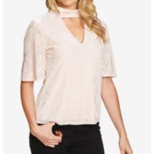 NWT 1.State Nordstrom Velvet Burnout Choker Velvet Top Blouse Women M Pink Opal